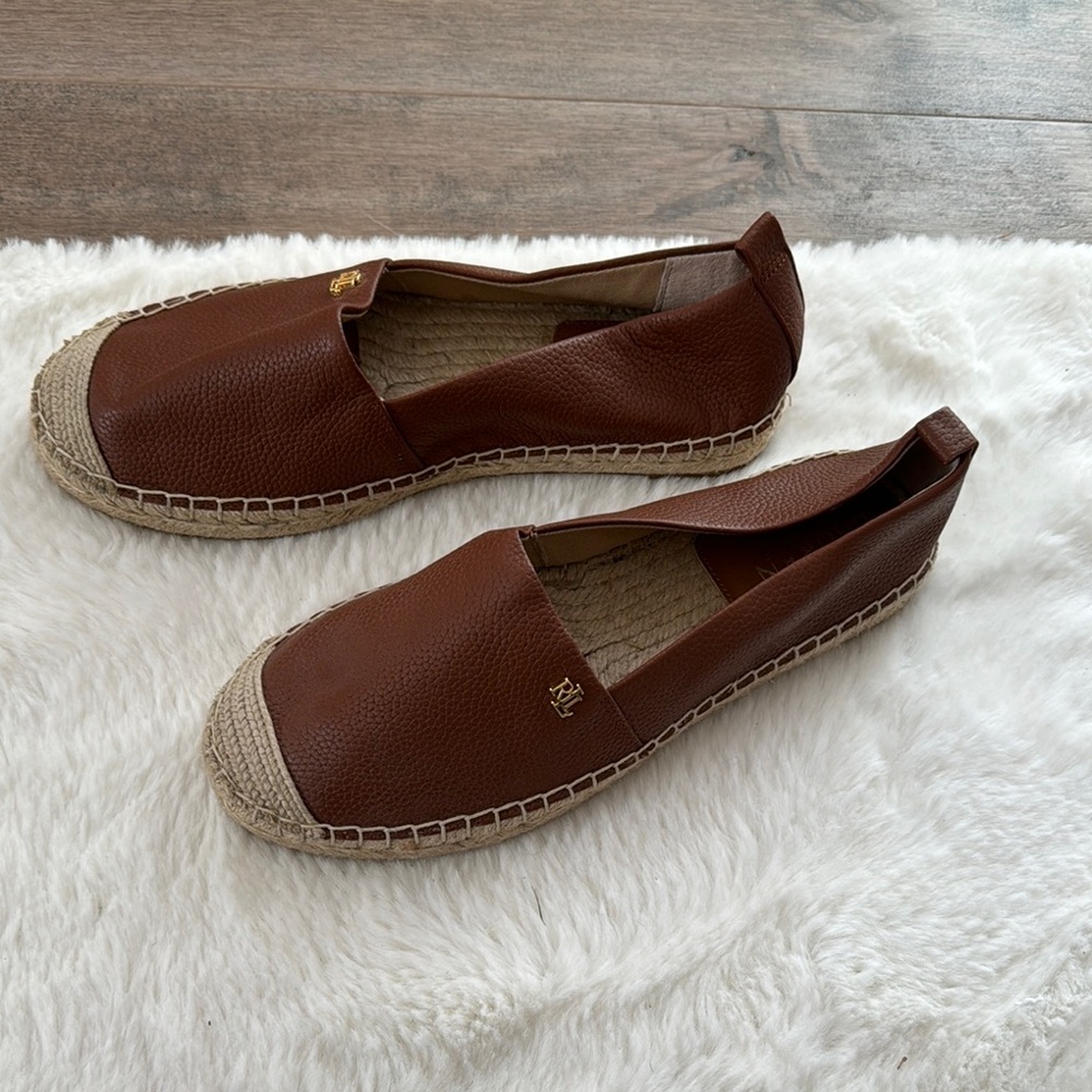Ralph Lauren Brown Espadrille Slip-Ons with Jute Sole